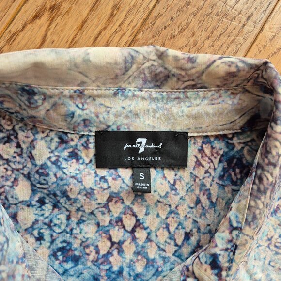 7 For All Mankind Ruffle Cuff Blouse in Pink Snake Print Cuffed Blouse Small - Picture 4 of 12